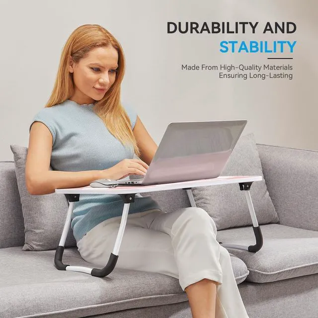 Alt view image 3 of 7 - 23" Foldable Lap Desk for Laptop Writing w/Cup Holder Blue Sturdy and Durable, Laptop Bed Desk with Tablet Slot, No Assembly, Space Saving for Bed Couch Dorm WFH Students
