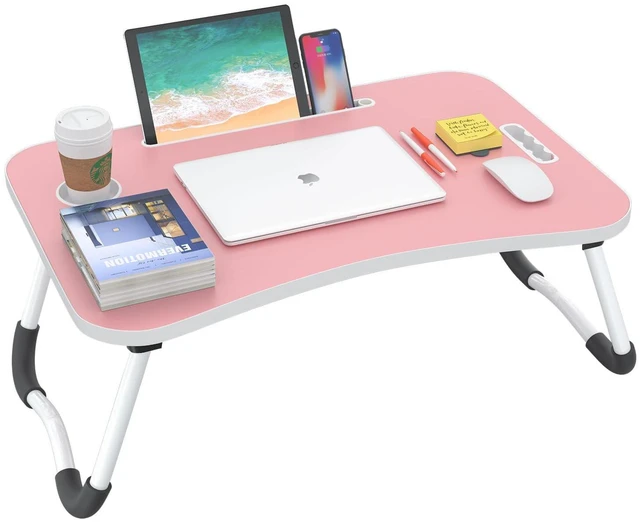 Main image of Folding Lap Desk, 23 Inch Portable Wood Blue Laptop Bed Desk Lap Desk with Cup Holder, for Working Reading Writing, Eating, Watching Movies for Bed Sofa Couch Floor-Pink 02