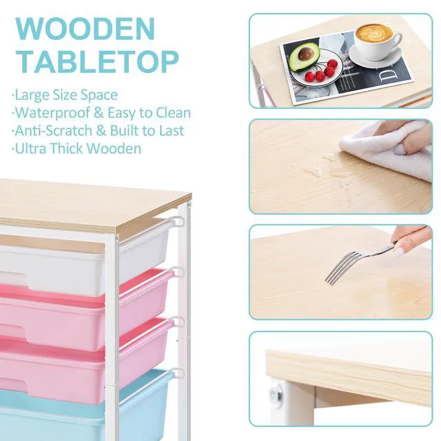 Alt view image 4 of 7 - Utility Cart with 5 Drawers with Wooden Top, Rainbow 5-Tiers Storage Cart with Drawers with Lockable Wheels for Craft Organizers and Storage,Home Office,Classroom,Dorm,Playroom