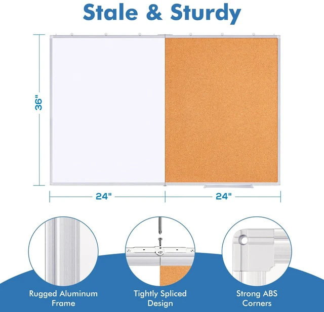 Alt view image 4 of 7 - Magnetic White & Cork Board Combo 48" x 36" Aluminum Frame Dry Erase Bulletin Board, Wall Mounted or Hanging. Dual-function Surface for Writing & Pinning. Ideal for Home, Office, Shool