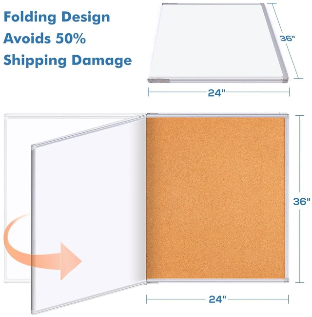 Alt view image 5 of 7 - Magnetic White & Cork Board Combo 48" x 36" Aluminum Frame Dry Erase Bulletin Board, Wall Mounted or Hanging. Dual-function Surface for Writing & Pinning. Ideal for Home, Office, Shool