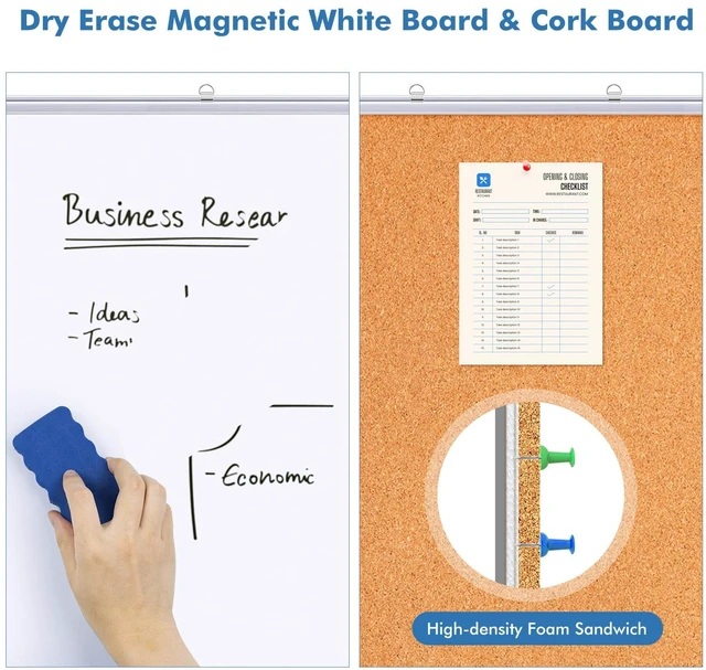 Alt view image 6 of 7 - Magnetic White & Cork Board Combo 48" x 36" Aluminum Frame Dry Erase Bulletin Board, Wall Mounted or Hanging. Dual-function Surface for Writing & Pinning. Ideal for Home, Office, Shool