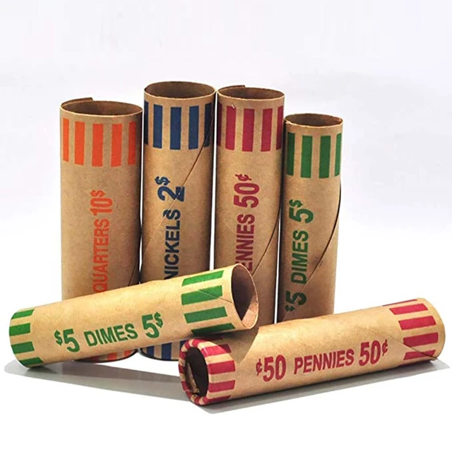 Alt view image 2 of 5 - L LIKED 256 Assorted Preformed Coin Wrappers Quarters Pennies Nickels Dimes Color-coded, preformed, easy to use, tear-resistant kraft paper, for banks, retail & home