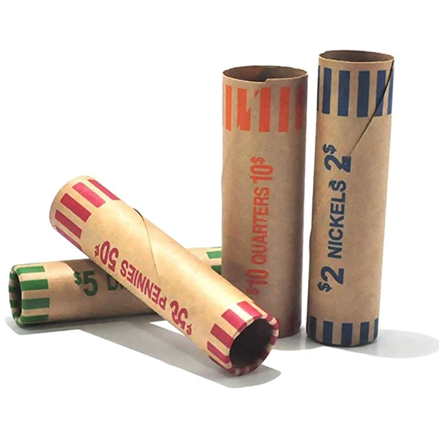 Alt view image 4 of 5 - L LIKED 256 Assorted Preformed Coin Wrappers Quarters Pennies Nickels Dimes Color-coded, preformed, easy to use, tear-resistant kraft paper, for banks, retail & home