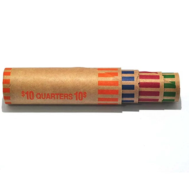 Alt view image 5 of 5 - L LIKED 256 Assorted Preformed Coin Wrappers Quarters Pennies Nickels Dimes Color-coded, preformed, easy to use, tear-resistant kraft paper, for banks, retail & home