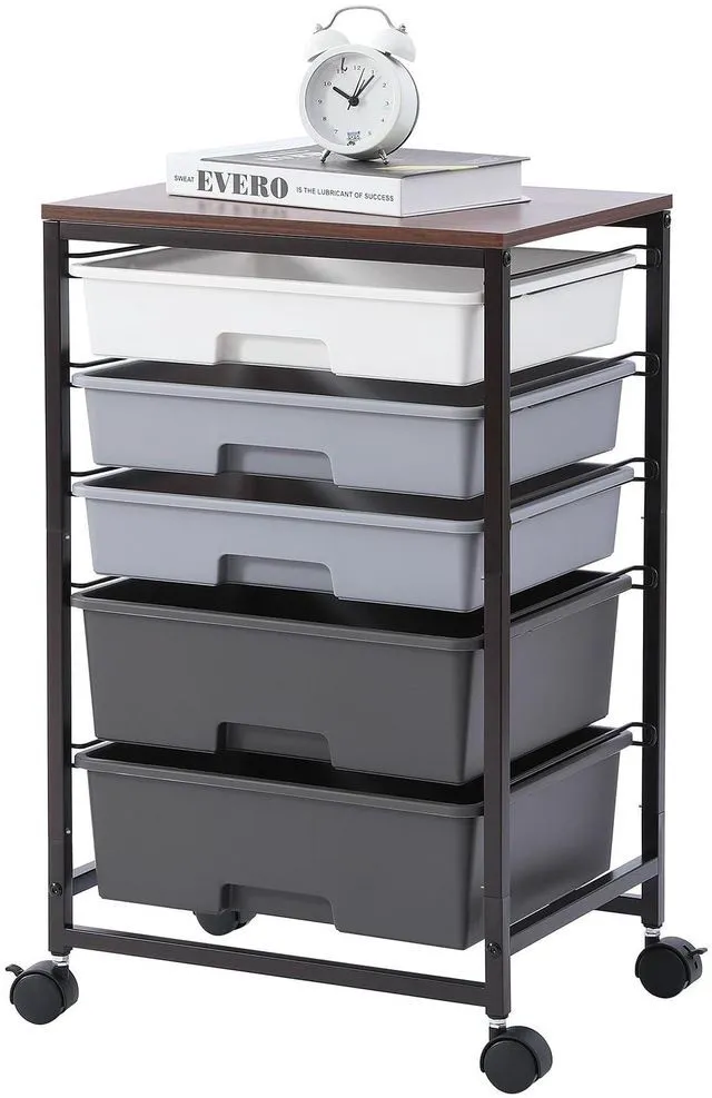 Main image of Utility Cart with Drawers,5 Drawers Storage Cart,Dark Grey 5-Tiers Storage Cart with Drawers with Lockable Wheels for Craft Organizers and Storage,Home Office,Classroom,Dorm,Playroom