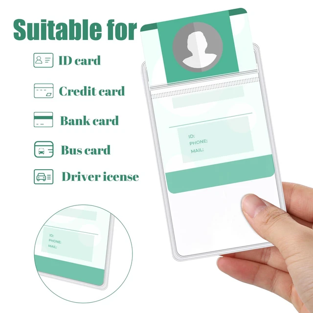 Alt view image 6 of 7 - 400 Pack Vertical Id Badge Holders, Clear Waterproof PVC, 4.5 x 2.7 in Resealable Zip Closure, Transparent And Scannable, Soft Durable Pvc, Fits Id Cards, Name Tags, Work And School Use