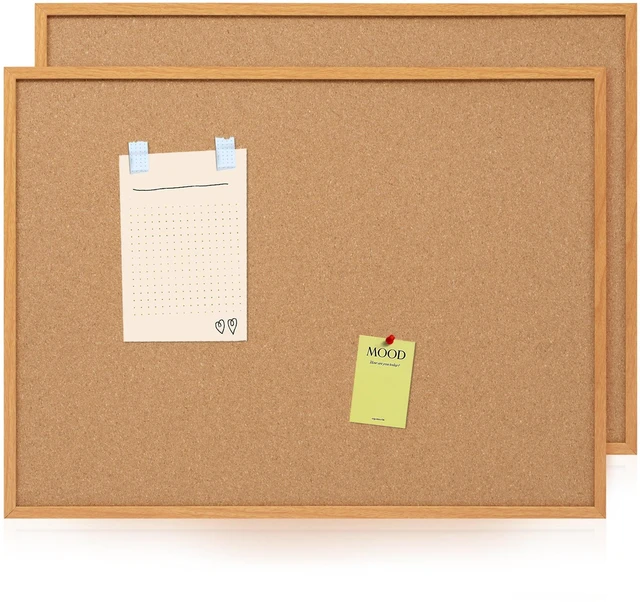 Main image of 2 Pack Cork Board Bulletin Board 30 x 42, Oak Framed 4x3 Corkboard Hanging Office Board for Wall Decor, Large Wall Mounted Notice Pin Board with 30 Push Pins, Ideal for School, Home & Office