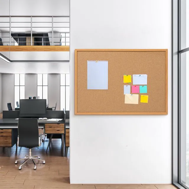 Alt view image 2 of 7 - 2 Pack Cork Board Bulletin Board 30 x 42, Oak Framed 4x3 Corkboard Hanging Office Board for Wall Decor, Large Wall Mounted Notice Pin Board with 30 Push Pins, Ideal for School, Home & Office