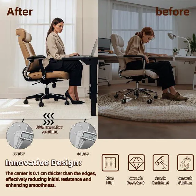 Alt view image 2 of 6 - Office Chair Mat for Low-Pile Carpet 48" x 65", Extra Large Clear Mat Extra Large Coverage for Executive Desks and Gaming, Clear PVC with Grip Studs and a Smooth Surface for Easy Daily Rolling