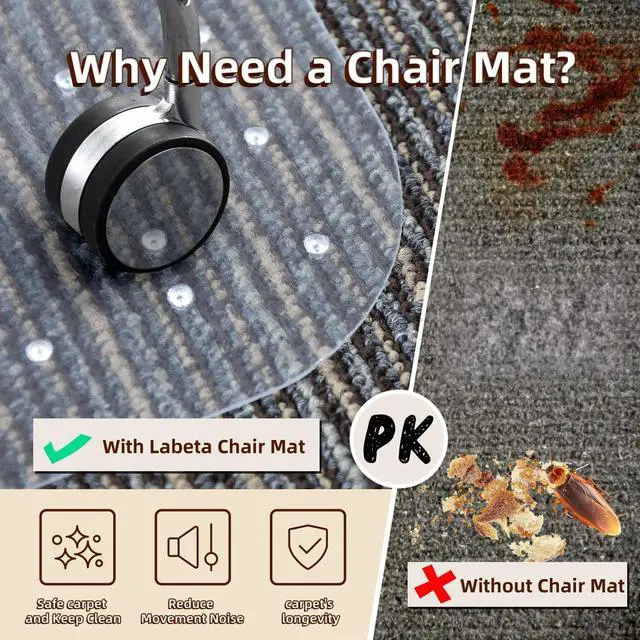 Alt view image 3 of 6 - Office Chair Mat for Low-Pile Carpet 48" x 65", Extra Large Clear Mat Extra Large Coverage for Executive Desks and Gaming, Clear PVC with Grip Studs and a Smooth Surface for Easy Daily Rolling