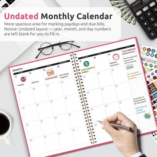 Alt view image 2 of 7 - Budget Planner, Undated Budget Book with Expense Tracker, 6.9" x 9.9" Monthly Budget Planner Bill Organizer, Account Book to Track Money and Finances, 150 Pages, Berry Pink