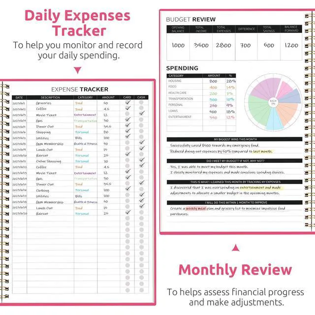 Alt view image 4 of 7 - Budget Planner, Undated Budget Book with Expense Tracker, 6.9" x 9.9" Monthly Budget Planner Bill Organizer, Account Book to Track Money and Finances, 150 Pages, Berry Pink