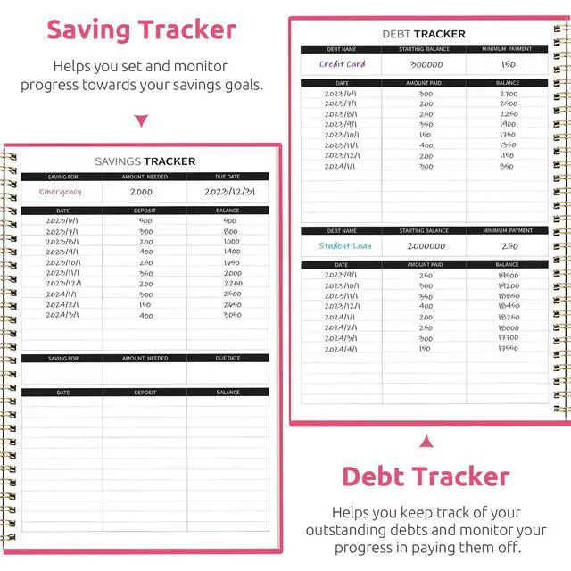 Alt view image 5 of 7 - Budget Planner, Undated Budget Book with Expense Tracker, 6.9" x 9.9" Monthly Budget Planner Bill Organizer, Account Book to Track Money and Finances, 150 Pages, Berry Pink