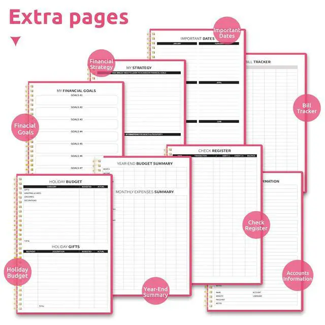 Alt view image 6 of 7 - Budget Planner, Undated Budget Book with Expense Tracker, 6.9" x 9.9" Monthly Budget Planner Bill Organizer, Account Book to Track Money and Finances, 150 Pages, Berry Pink