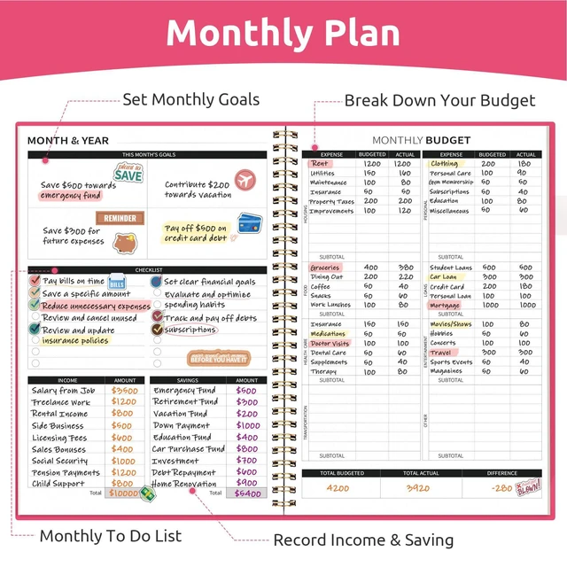Alt view image 3 of 7 - Budget Planner, Undated Budget Book with Expense Tracker, 6.9" x 9.9" Monthly Budget Planner Bill Organizer, Account Book to Track Money and Finances, 150 Pages, Berry Pink