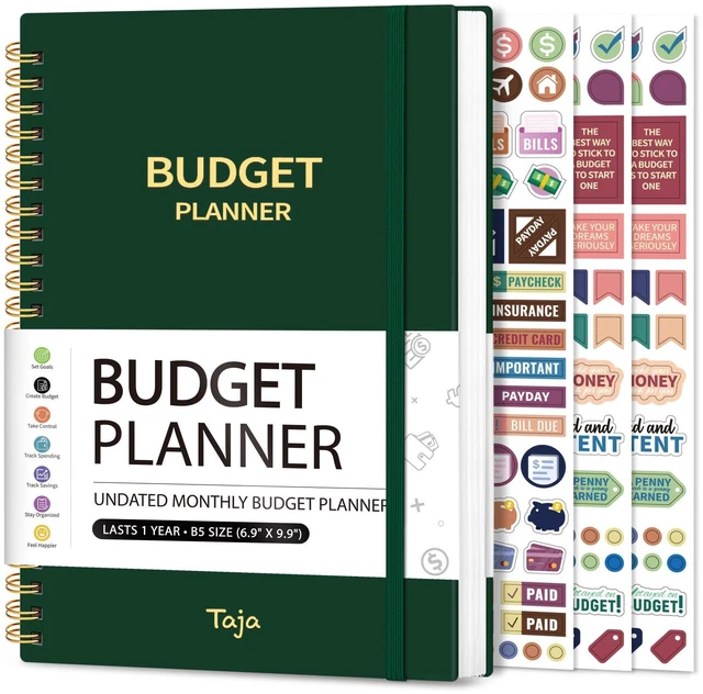 Main image of Budget Planner, Undated Budget Book with Expense Tracker, 6.9" x 9.9" Monthly Budget Planner Bill Organizer, Account Book to Track Money and Finances, 150 Pages, Dark Green
