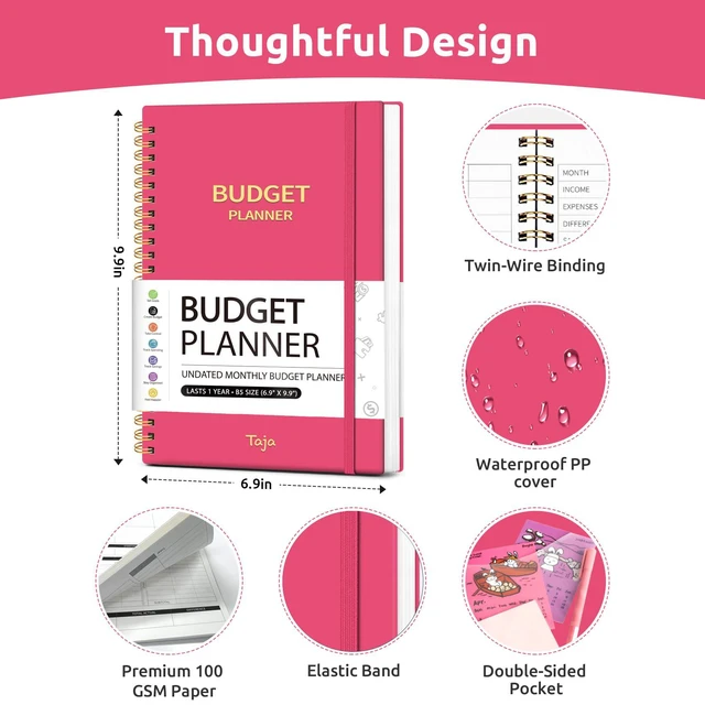 Alt view image 7 of 7 - Budget Planner, Undated Budget Book with Expense Tracker, 6.9" x 9.9" Monthly Budget Planner Bill Organizer, Account Book to Track Money and Finances, 150 Pages, Berry Pink