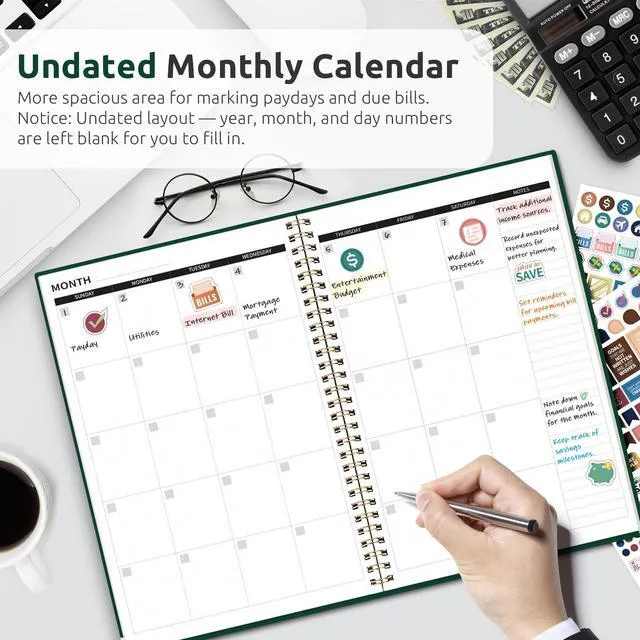 Alt view image 2 of 7 - Budget Planner, Undated Budget Book with Expense Tracker, 6.9" x 9.9" Monthly Budget Planner Bill Organizer, Account Book to Track Money and Finances, 150 Pages, Dark Green