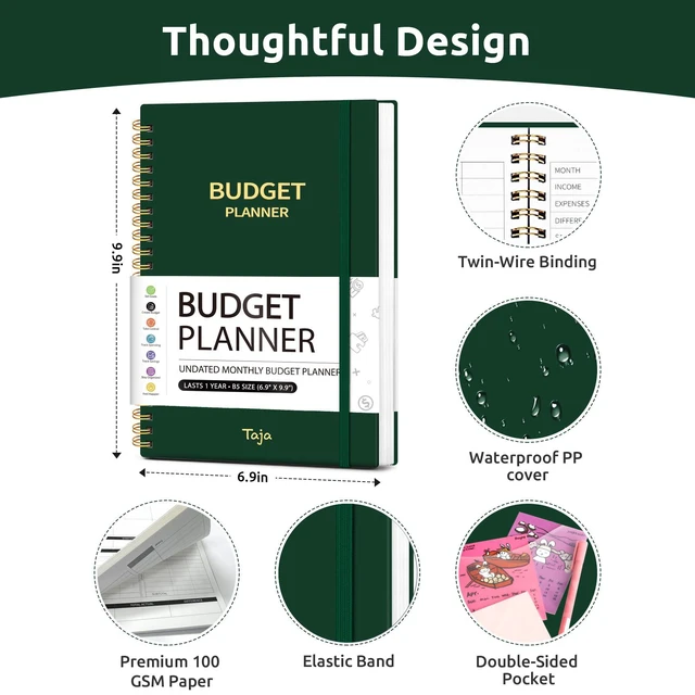 Alt view image 7 of 7 - Budget Planner, Undated Budget Book with Expense Tracker, 6.9" x 9.9" Monthly Budget Planner Bill Organizer, Account Book to Track Money and Finances, 150 Pages, Dark Green