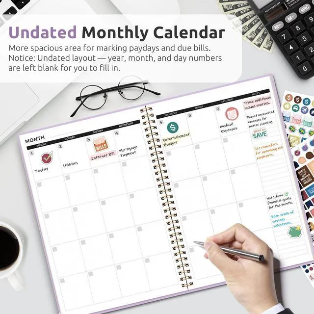 Alt view image 2 of 7 - Budget Planner, Undated Budget Book with Expense Tracker, 6.9" x 9.9" Monthly Budget Planner Bill Organizer, Account Book to Track Money and Finances, 150 Pages, Lavender