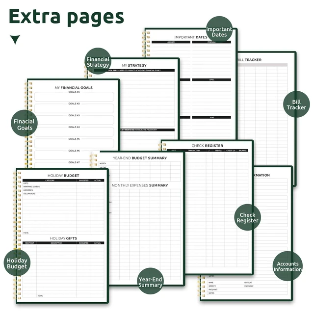 Alt view image 6 of 7 - Budget Planner, Undated Budget Book with Expense Tracker, 6.9" x 9.9" Monthly Budget Planner Bill Organizer, Account Book to Track Money and Finances, 150 Pages, Dark Green