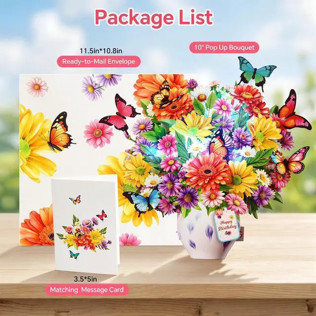 Alt view image 7 of 7 - Birthday Cards for Women,with Light and Music Daisy Pull-out Butterfly 10 Inch Forever Flower Bouquet, 3D Pop Up Birthday Gift Card for Wife Mom Daughter Sister (Blank Notecard & Envelope)