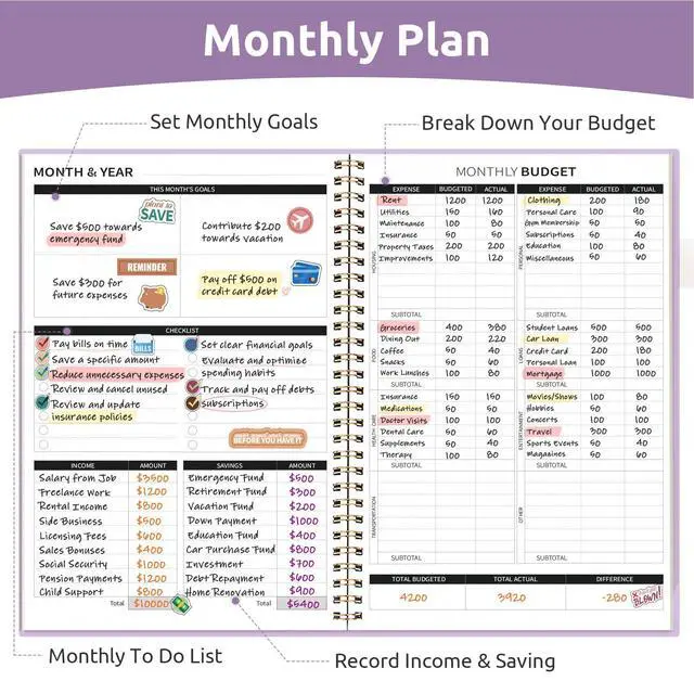 Alt view image 3 of 7 - Budget Planner, Undated Budget Book with Expense Tracker, 6.9" x 9.9" Monthly Budget Planner Bill Organizer, Account Book to Track Money and Finances, 150 Pages, Lavender
