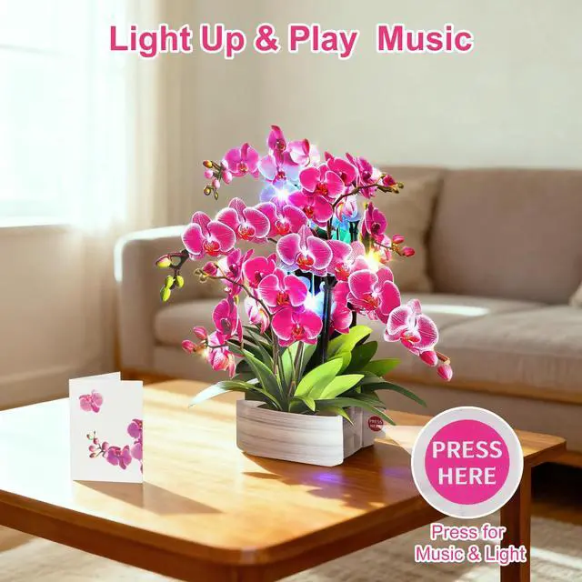 Alt view image 2 of 7 - Birthday Cards, Thank You Card for Women with Light and Music Orchid Oasis,10 Inch Bouquet Greeting Card, Get Well Soon for Her Wife Mom Daughter Sister (Blank Notecard & Envelope)