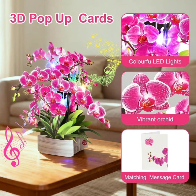 Alt view image 4 of 7 - Birthday Cards, Thank You Card for Women with Light and Music Orchid Oasis,10 Inch Bouquet Greeting Card, Get Well Soon for Her Wife Mom Daughter Sister (Blank Notecard & Envelope)