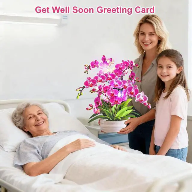 Alt view image 6 of 7 - Birthday Cards, Thank You Card for Women with Light and Music Orchid Oasis,10 Inch Bouquet Greeting Card, Get Well Soon for Her Wife Mom Daughter Sister (Blank Notecard & Envelope)