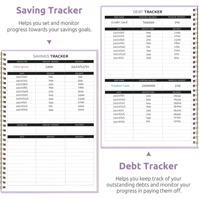 Alt view image 5 of 7 - Budget Planner, Undated Budget Book with Expense Tracker, 6.9" x 9.9" Monthly Budget Planner Bill Organizer, Account Book to Track Money and Finances, 150 Pages, Lavender