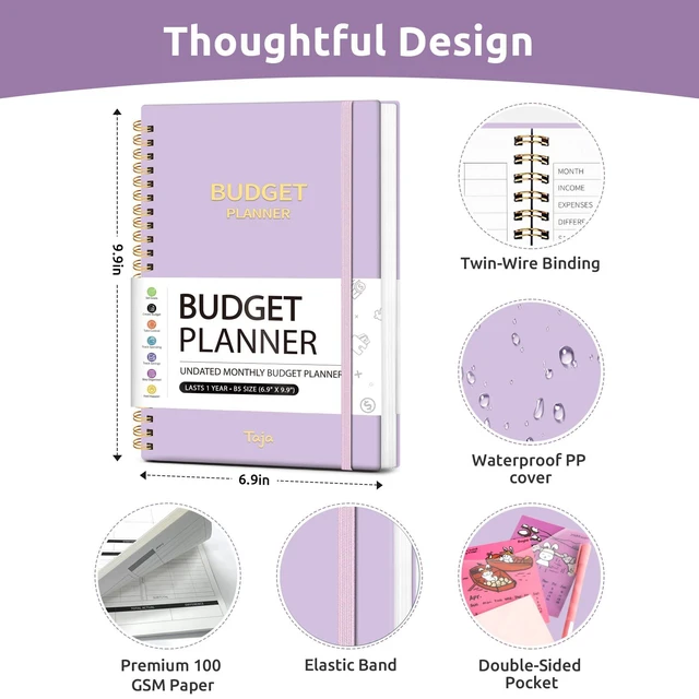 Alt view image 7 of 7 - Budget Planner, Undated Budget Book with Expense Tracker, 6.9" x 9.9" Monthly Budget Planner Bill Organizer, Account Book to Track Money and Finances, 150 Pages, Lavender