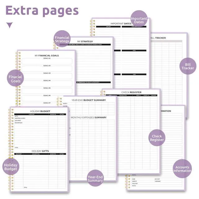 Alt view image 6 of 7 - Budget Planner, Undated Budget Book with Expense Tracker, 6.9" x 9.9" Monthly Budget Planner Bill Organizer, Account Book to Track Money and Finances, 150 Pages, Lavender