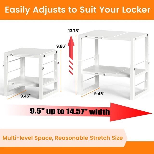 Alt view image 2 of 7 - Locker Organizer Shelf White, Metal Adjustable Width and Height, Ideal Locker for School, Office, and Gym Lockers, Extends Locker Storage Organization