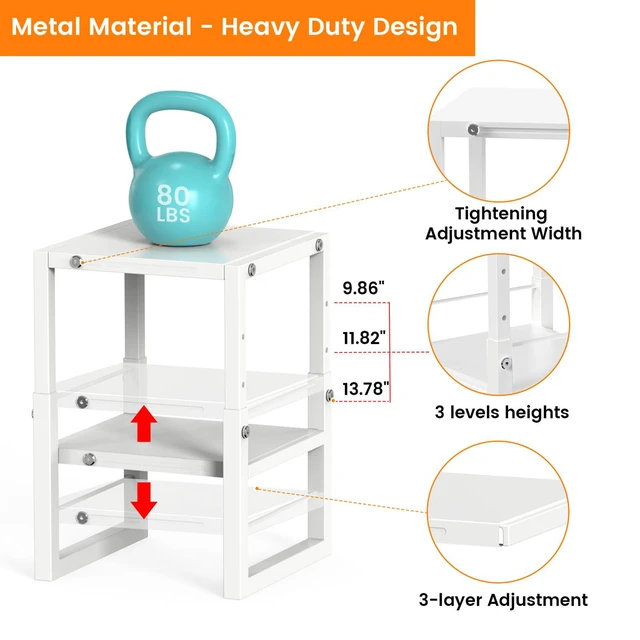 Alt view image 3 of 7 - Locker Organizer Shelf White, Metal Adjustable Width and Height, Ideal Locker for School, Office, and Gym Lockers, Extends Locker Storage Organization