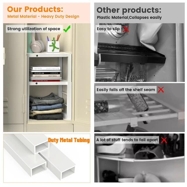 Alt view image 5 of 7 - Locker Organizer Shelf White, Metal Adjustable Width and Height, Ideal Locker for School, Office, and Gym Lockers, Extends Locker Storage Organization