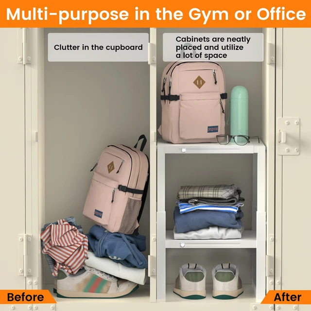 Alt view image 6 of 7 - Locker Organizer Shelf White, Metal Adjustable Width and Height, Ideal Locker for School, Office, and Gym Lockers, Extends Locker Storage Organization