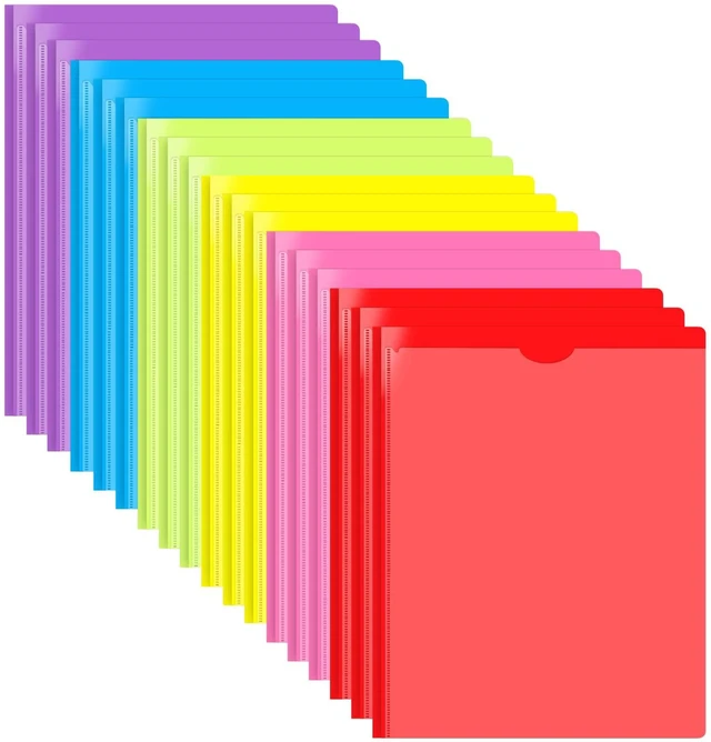 Main image of Heavy Duty Plastic Pocket Folder with Prongs and Clear Front Pocket - 18 Pack, 3 Prong Folders with Pockets and Card Slot, Assorted Colors