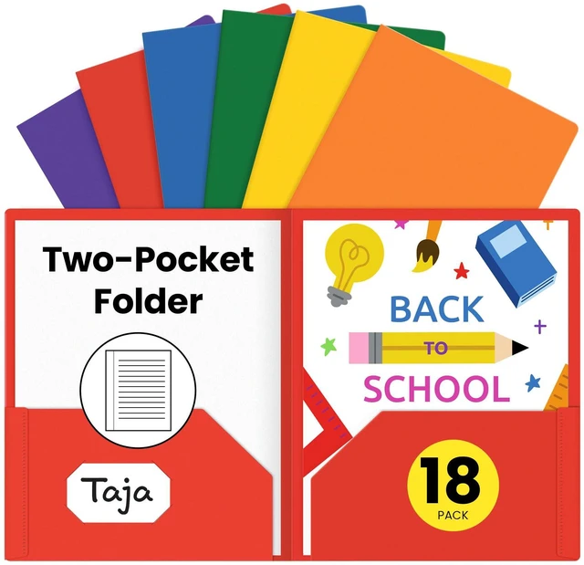 Main image of Plastic Folders with Pockets (18 Pack, Assorted Bright Colors), 2-Pocket Folders with Business Card Slot, Heavy Duty, Fit Letter Size Documents, Perfect for School, Office & Business