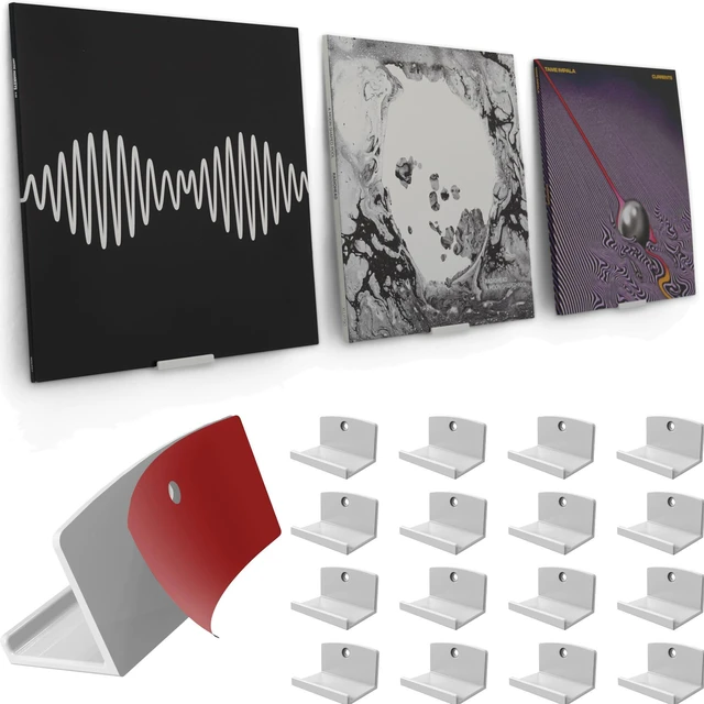 Main image of Adhesive Vinyl Wall Mount (16-Pack) Strong Hold Record Holder Wall, Record-Safe Easy Installation, Album Wall Mount for 1LP and 2LP White