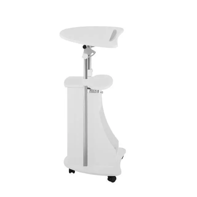 Alt view image 7 of 7 - Adjustable Height Rolling Laptop Cart with Storage, White Adjustable Height Rolling Laptop Cart with Tilting Top, Storage Shelf, Locking Wheels, Sit to Stand Desk, Mobile Podium,White