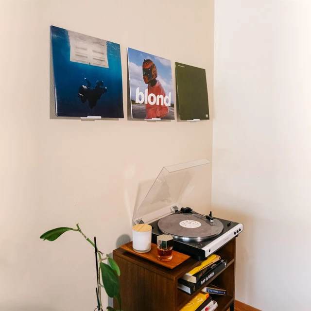 Alt view image 2 of 7 - Adhesive Vinyl Wall Mount (8-Pack) Strong Hold Record Holder Wall, Record-Safe Easy Installation, Album Wall Mount for 1LP and 2LP White