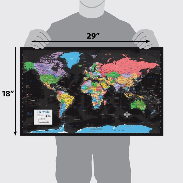 Alt view image 3 of 7 - Laminated World Map & US Map Poster Set - 18" x 29" - Wall Chart Maps of the World & United States - Made in the USA (LAMINATED) (Black)