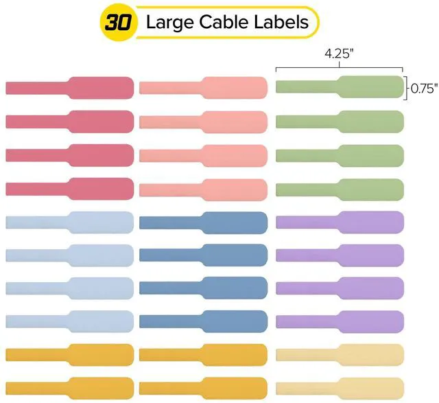 Alt view image 4 of 7 - Cable Labels - Large, Macaron (30-Pack) Colorful Write-On Tags for Basement and Office Organizing