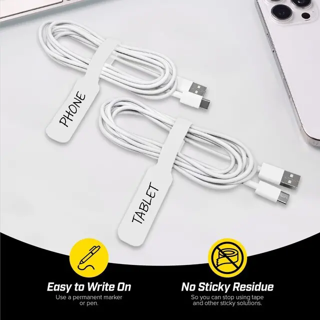 Alt view image 2 of 7 - Cable Labels - Large (30-Pack) White Write On Cord Labels, Wire Labels, Cable Tags and Wire Tags for Cable Management and Organizer for Electronics, Computers