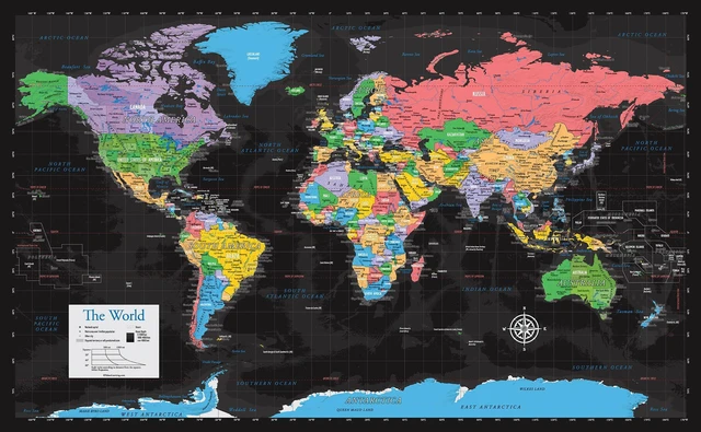 Alt view image 7 of 7 - Laminated World Map & US Map Poster Set - 18" x 29" - Wall Chart Maps of the World & United States - Made in the USA (LAMINATED) (Black)