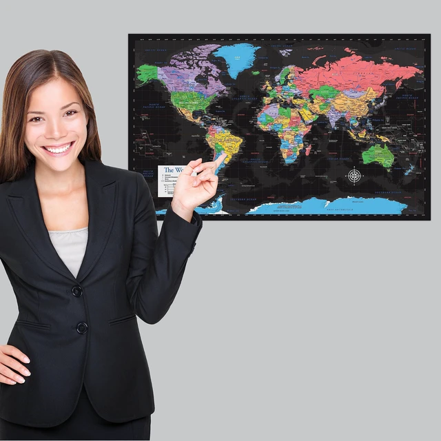 Alt view image 5 of 7 - Laminated World Map & US Map Poster Set - 18" x 29" - Wall Chart Maps of the World & United States - Made in the USA (LAMINATED) (Black)