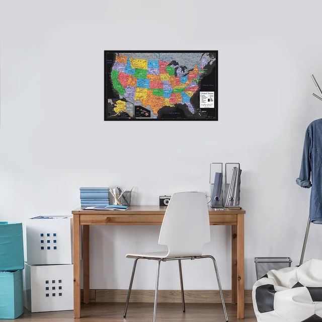 Alt view image 6 of 7 - Laminated World Map & US Map Poster Set - 18" x 29" - Wall Chart Maps of the World & United States - Made in the USA (LAMINATED) (Black)