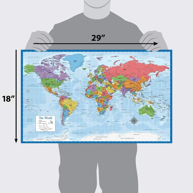 Alt view image 2 of 7 - Laminated World Map & US Map Poster Set - 18" x 29" - Wall Chart Maps of the World & United States - Made in the USA - (LAMINATED, 18" x 29")